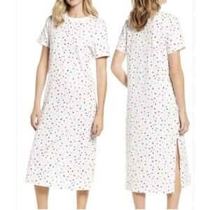 NEW Ban.do White Party Polka Dot T-Shirt Sleep Dress Midi Short Sleeve Small
